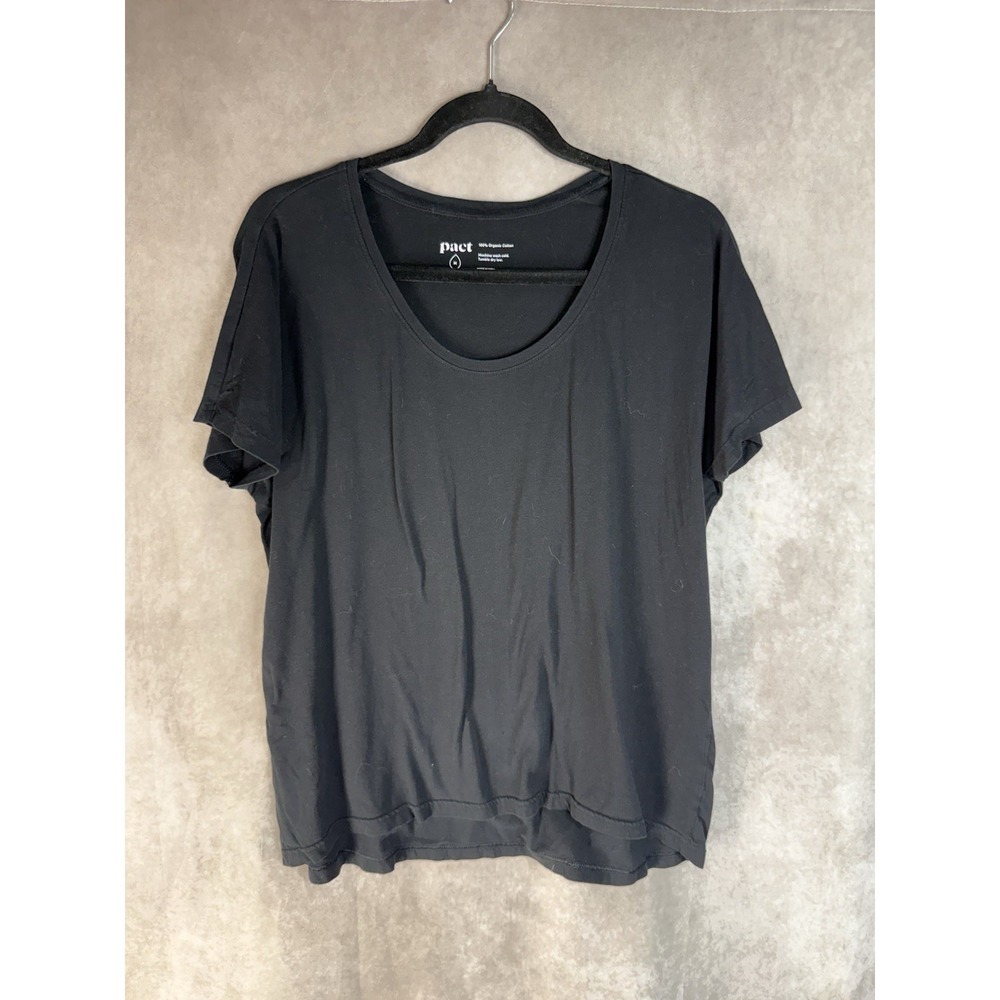 Pact Short Sleeve Organic Cotton Classic Scoop Neck Tee In Black Women's Sz M